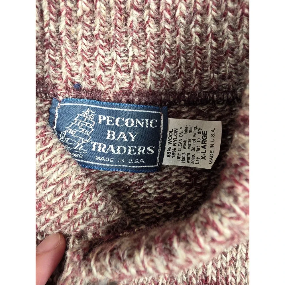 Vintage Peconic Bay Traders Sweater Women XL Red Marl Wool Blend Henley Knit USA